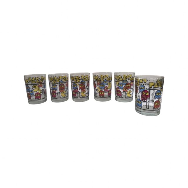 Vintage 1980 Bally Midway Pac-Man Glasses (Set of 6)