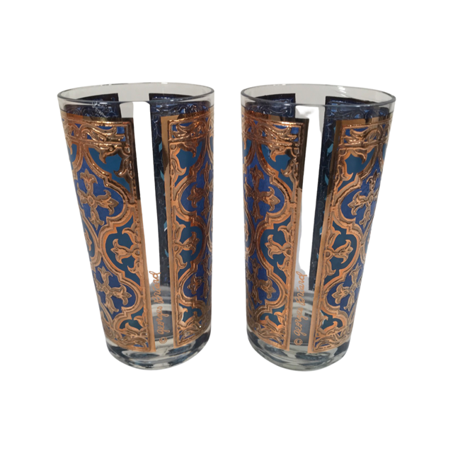 Georges Briard Signed Mid-Century Firenza Blue and 22-Karat Gold Italian Renaissance