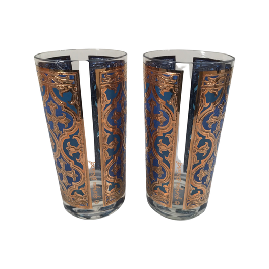 Georges Briard Signed Mid-Century Firenza Blue and 22-Karat Gold Italian Renaissance