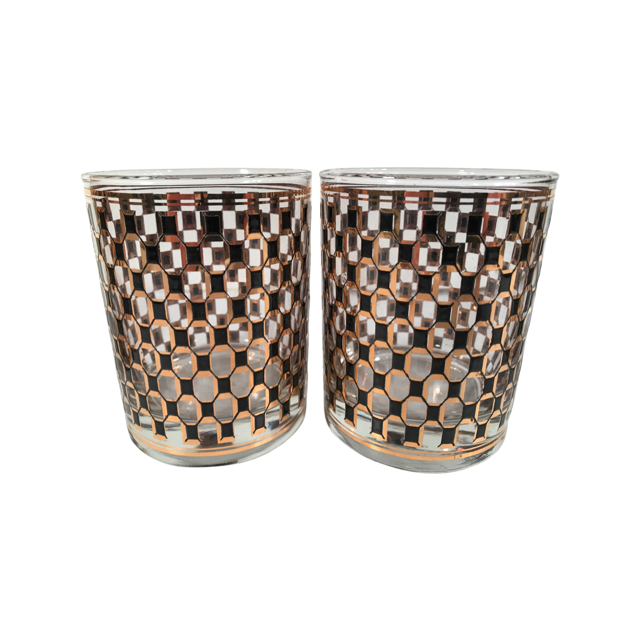Culver Mid-Century Quartz Black Double Old Fashion Glasses (Set of 4)