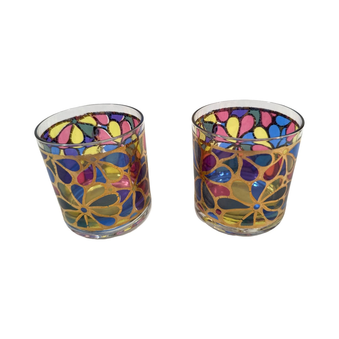 Georges Briard Signed Mid-Century Flower Power Glasses (Set of 2)