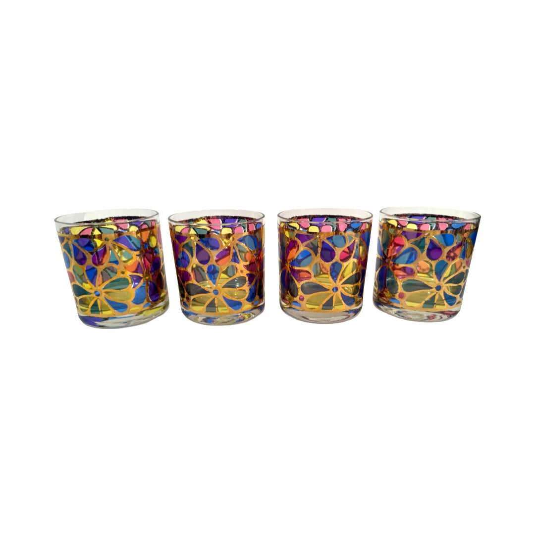 Georges Briard Signed Mid-Century Flower Power Glasses (Set of 4)