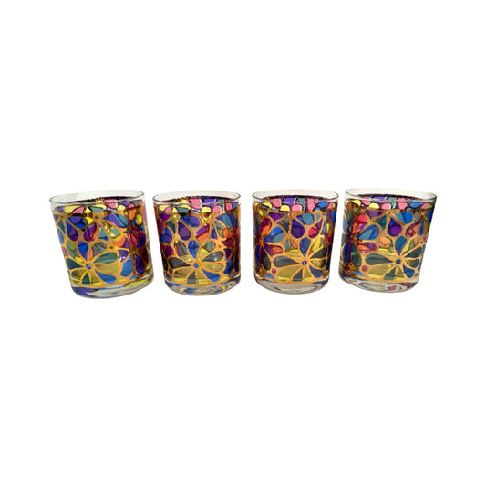 Georges Briard Signed Mid-Century Flower Power Glasses (Set of 4)