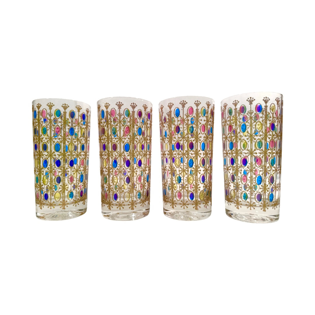 Vintage Atomic Star Jewel Tone Oval Glasses (Set of 4)
