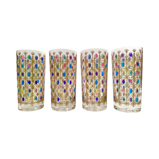 Vintage Atomic Star Jewel Tone Oval Glasses (Set of 4)