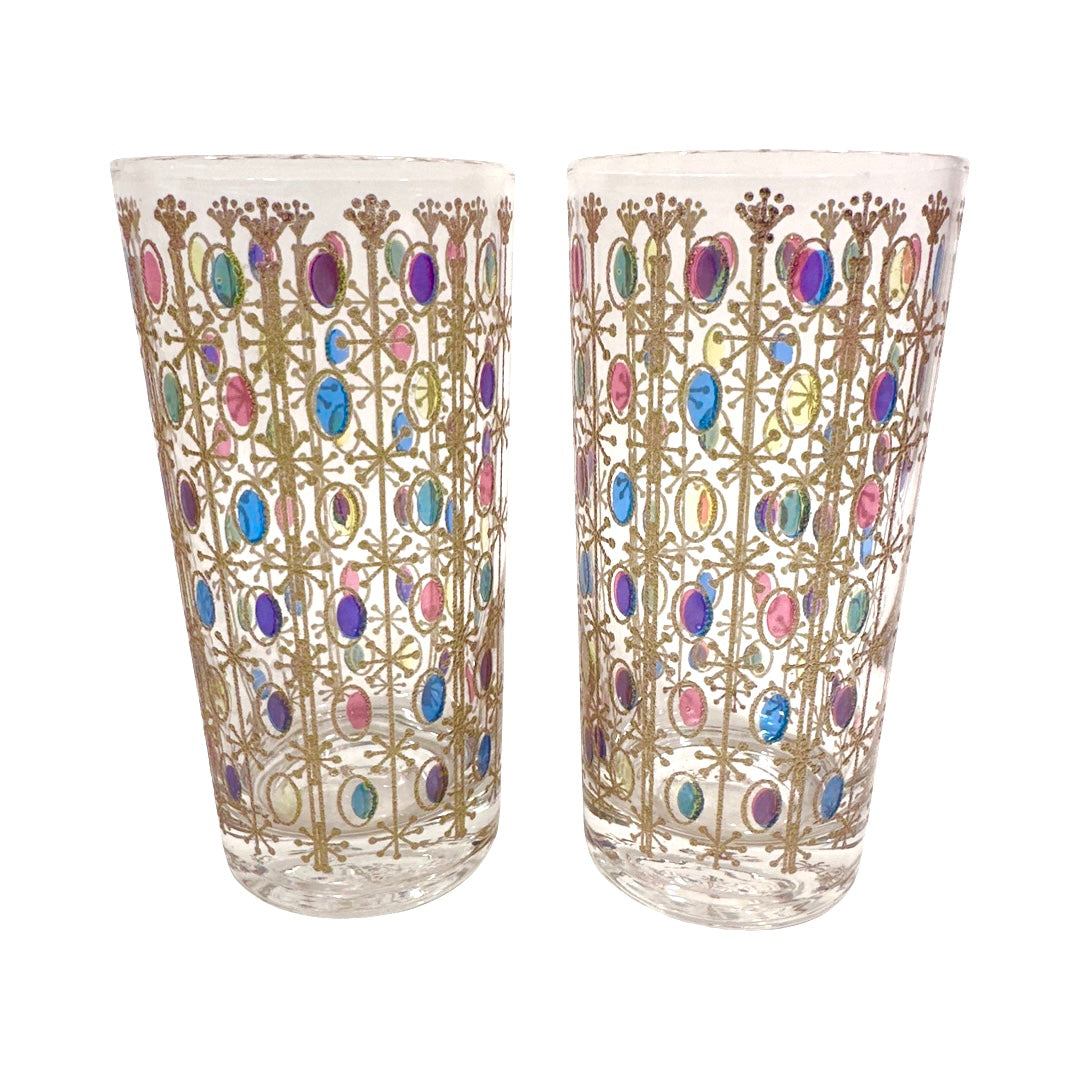 Vintage Atomic Star Jewel Tone Oval Glasses (Set of 2)