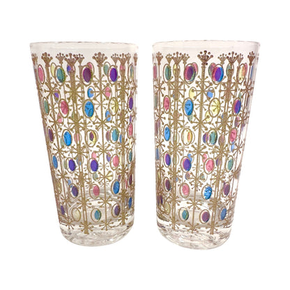 Vintage Atomic Star Jewel Tone Oval Glasses (Set of 2)