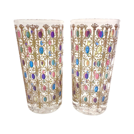 Vintage Atomic Star Jewel Tone Oval Glasses (Set of 2)