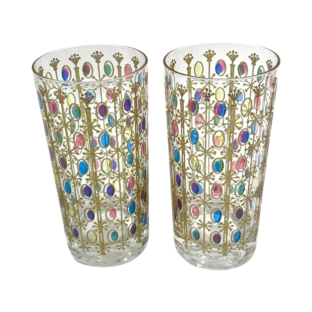 Vintage Atomic Star Jewel Tone Oval Glasses (Set of 2)