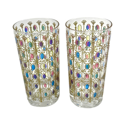 Vintage Atomic Star Jewel Tone Oval Glasses (Set of 2)