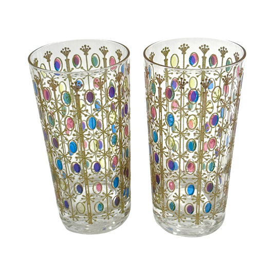 Vintage Atomic Star Jewel Tone Oval Glasses (Set of 2)