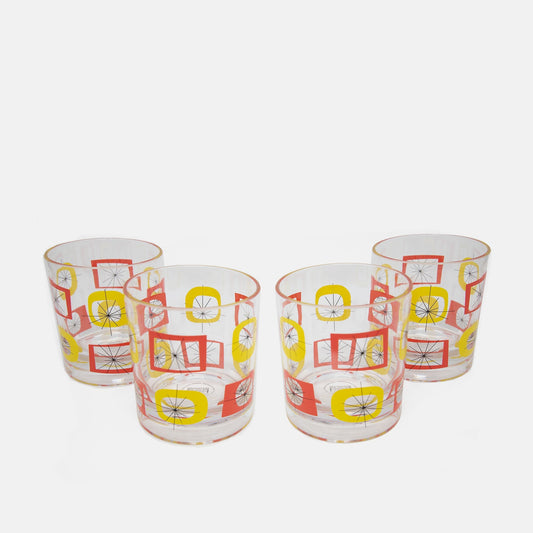 Atomic Acrylic Old Fashioned Glass - Set of 4 - Orange Yellow